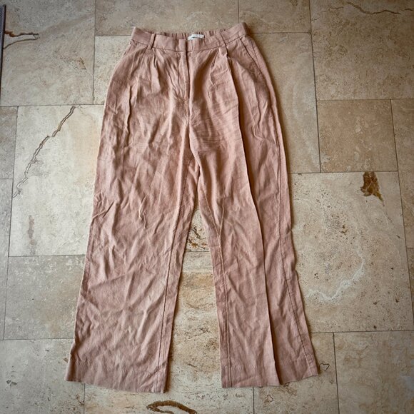Abercrombie & Fitch Linen-Blend Tailored Wide Leg Pant Size M, Brown - Picture 3 of 9